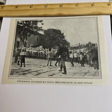 Antique 1912 Image Enthusiastic Bulgarian Boy Scouts, Being Drilled Army Officer picture