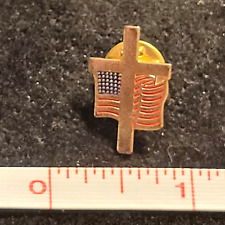 Cross and American Flag gold tone enamel lapel pin tie tack vest hat picture