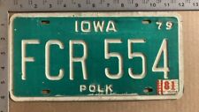 1981 Iowa license plate FCR 554 Polk debossed GREEN plate 11264 picture