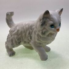 Vintage Lefton Bone China Fluffy White w/Grey Accents Blue Eyed Kitten Figurine picture