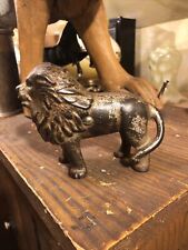 ANTIQUE HUBLEY EARLY 1900’s VINTAGE CAST IRON LION STILL BANK 5” LONG 4” HIGH picture