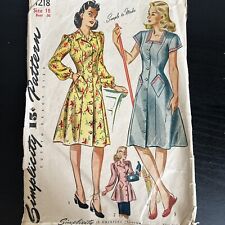 Vintage 1940s Simplicity 1218 Smock or House Dress Sewing Pattern 18 M/L USED picture