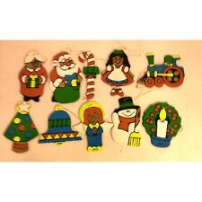 Wood Christmas Tree Ornaments Hand Painted Vintage 1977 Lot 10 Primitive Rustic picture