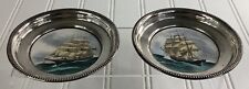 Lot Of 2 - Frank M. Whiting Sterling Hand-Painted Coaster Clipper Ships. picture
