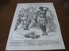 RARE 1888 Original POLITICAL CARTOON - Wooing EAST AFRICA Nude Native w SNAKE picture
