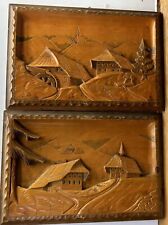 Vintage Wood Carved German Country Farm Home Scene Landscape Relief Motif Art picture