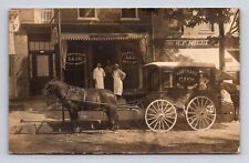 RPPC Hartman's Cash Meat Market Butcher Shop Meat Wagon Horse Buggy PA? Postcard picture