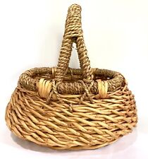 Vintage Woven Gathering Basket Rope Wrapped Handle & Rim  picture