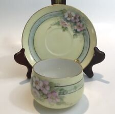 Antique Austria Pink Floral W/Blue Trim & Mint Green Tea Cup and Saucer picture