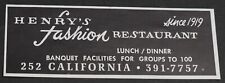 1969 Print Ad San Francisco Henry's Fashion Restaurant 252 California Lunch art picture