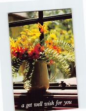 Postcard A get well wish for you with Flowers Vase Window Picture picture