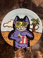 1990's Jay & Toni Mann Plate Purple Cat With Popcorn Signed 10.5” Rare Vintage picture
