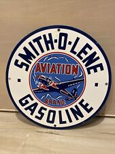 VINTAGE SMITH-O-LENE GASOLINE PORCELAIN AVIATION GAS SERVICE AIRPLANE PUMP SIGN picture