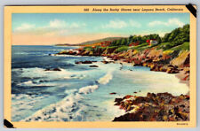 Along the Rocky Shores near Laguna Beach California Linen Postcard picture
