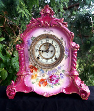 Antique 1895 Ansonia La Verdon Porcelain Royal Bonn Mantle Clock - SEE VIDEO picture