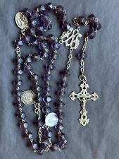 Remarkable French Antique Rosary - Amethyst stones, Sterling Silver Cross,medals picture