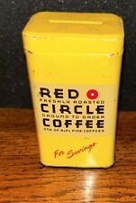 Vintage Red Circle Coffee Tin Coin Bank 4x2in Great Condition Collectible Banks picture
