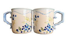 Set of 2 Tracy Porter Annette Hand Painted Jumbo Mugs Blueberries Rare HTF picture