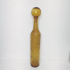 Vintage Amber Glass Bottle Decanter With Stopper Bubbles Pattern 18.5