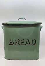 Vintage 1940’s Metal Enamel Sage Green Lidded Bread Box picture