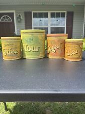Vintage Set of 4 Ballonoff Canisters Metal Kitchen Decor Coffee Sugar Flour Tea picture