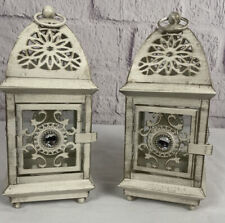 Pier 1 Imports Hanging Lantern Candle Holders Off White Vintage Patina Jeweled 2 picture
