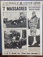 VINTAGE NEWSPAPER HEADLINE ~ST VALENTINES DAY MASSACRE CAPONE ~ BUGS MORAN 1929 picture