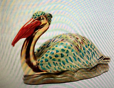 VINTAGE RARE BIRD IN JAPANESE CLAY- COLORFUL, HAND-PAINTED PELICAN (KUTANI) picture
