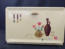 Vintage Ransburg Yellow Mid Century Modern Hand Painted Metal Bread Box 2 Shelf picture