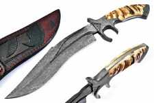 Knivesjunction Custom-handmade Damascus Steel Bowie Knife with Leather Sheath picture