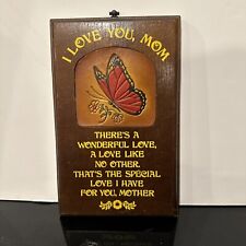 Vintage 70s/80s Wooden Plaque With Embossed Leather Butterfly picture