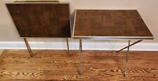 Vintage MCM Mid Century Metal TV Trays Television Gold Pair picture