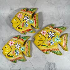 Vintage Set of 3 Clay Ceramic Bright Colored Fish Bathroom Wall Decor picture