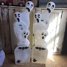 Vintage Blow Mold Halloween Ghost on Tombstone New Old Stock Featherstone PAIR picture