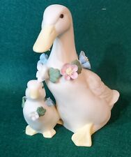 1987 ENESCO Porcelain  Bisque Easter Duck And Baby With Porcelain  Flowers picture