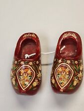 Vintage Holland Dutch Wooden Shoes Clogs Netherlands Windmill Tulip Flowers Red picture