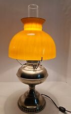 Antique 19th C. RAYO Electric Nickel Oil GWTW Table Lamp with Yellow Gold Shade picture
