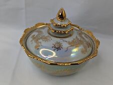 Iridescent Dragon Pagoda Trinket Dish Gold Candy Covered Lid picture