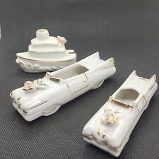 Vintage Porcelain (2) Cadillacs and (1) Steam Ship Miniatures.  Made in Japan picture