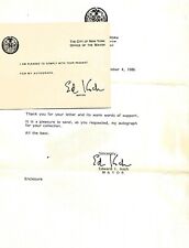 2 signatures of Former Mayor of New York 1978-89 on letter and official card picture