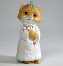 Porcelain Victorian Kitty Xmas Ornament 1991 Hallmark Figurine 3 Candy Cane Cat picture