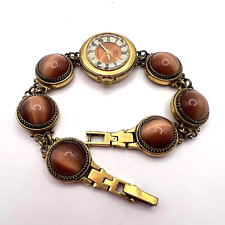 Vintage USSR Women's Wrist Watch Chaika Gold Plated Natural Cat's Eyes Working picture