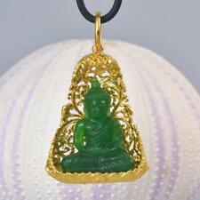 Buddha Image Gold Vermeil Sterling Bodhi Tree Green Chalcedony Pendant 13.16 g picture