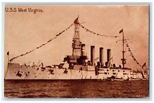 c1910 U.S.S. Steamer Ship Battleship World War West Virginia WV Vintage Postcard picture