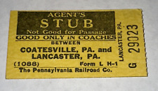 1945 Vintage Pennsylvania Railroad Agents Ticket Stub Coatesville - Lancaster PA picture