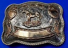 Horse Rodeo Trophy Style Alpaca Silver Blank Award Ribbon To Engrave Belt Buckle picture