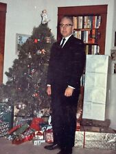 1Z Photograph Handsome Older Man Posing Christmas Tree Suit 1960-70's Polaroid picture