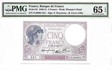 France, Banque de France - 5 Francs, 1940. LT. PMG 65 EPQ picture