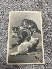 1900s Three Kittens Knock Over Inkwell Artist Signed Maude Scrivener Postcard picture