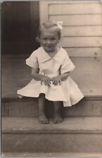 1910 RPPC Photo Postcard Very Cute Barefoot Little Girl on Porch Steps TOPEKA KS picture